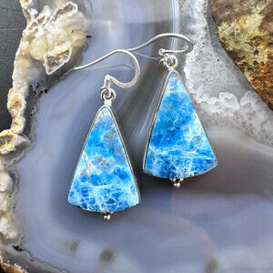 Sterling Southwestern Style Triangle Blue Apatite Dangle Earrings For Women